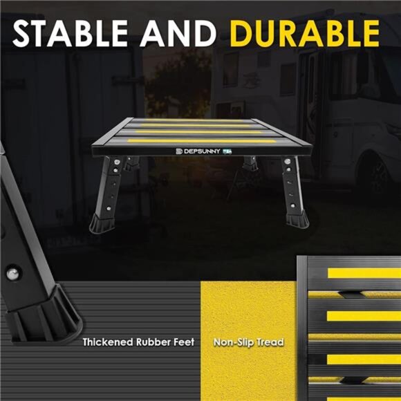 Adjustable Height Aluminum RV Step, Stable Foldable Platform Step Stool,Non-Slip - Picture 3 of 7